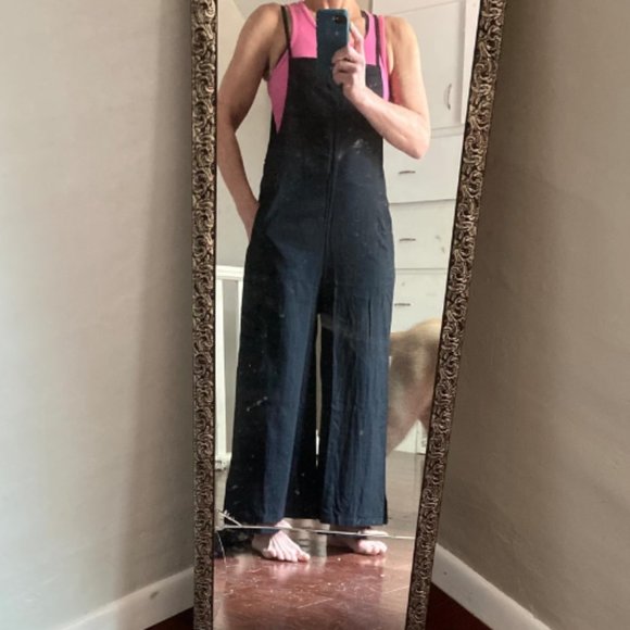 Women Black Casual Loose Long Bib Pants Wide Leg Jumpsuits - Picture 15 of 15